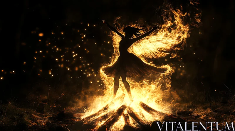 Mysterious Figure with Fiery Wings AI Image