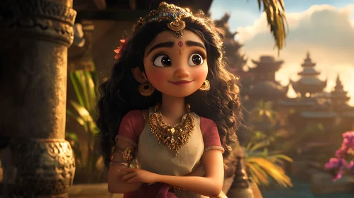 Animated Indian Girl with Traditional Jewelry