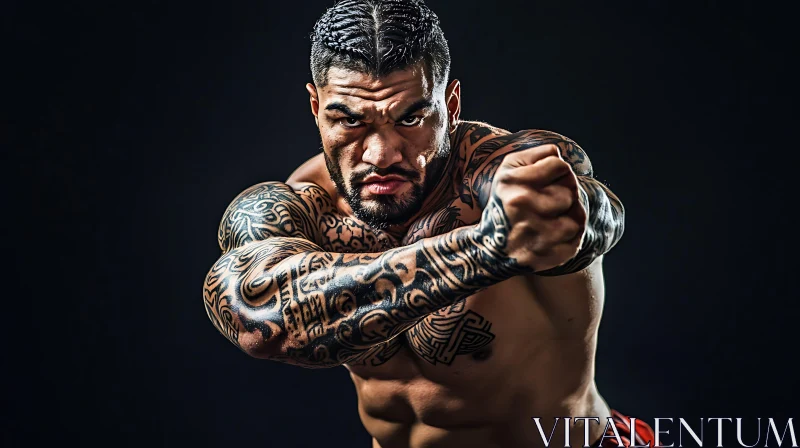 AI ART Muscular Man with Tattoos Portrait