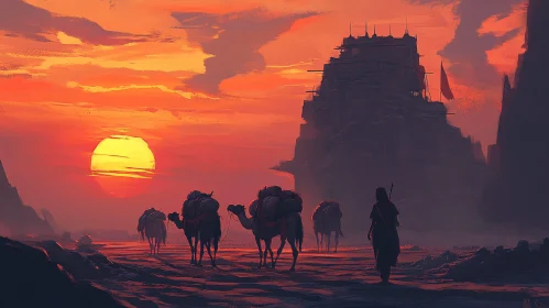 Desert Caravan at Sunset