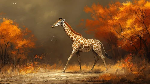 Giraffe Amidst Autumn Colors
