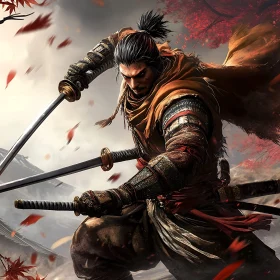 Samurai in Autumn Landscape