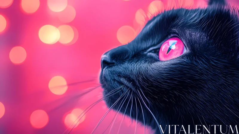 Feline Portrait with Pink Eyes AI Image