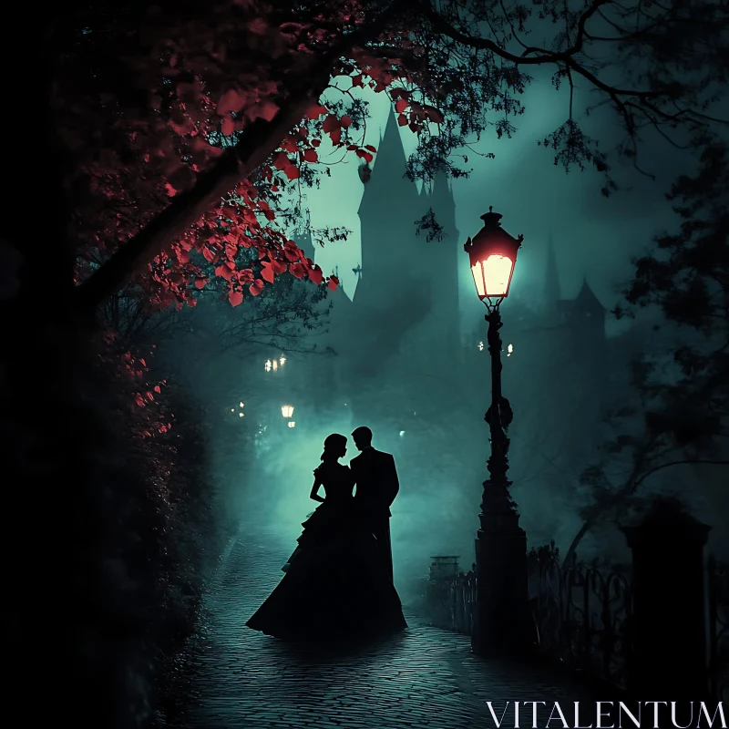 Silhouette of a Couple in Prague at Night AI Image