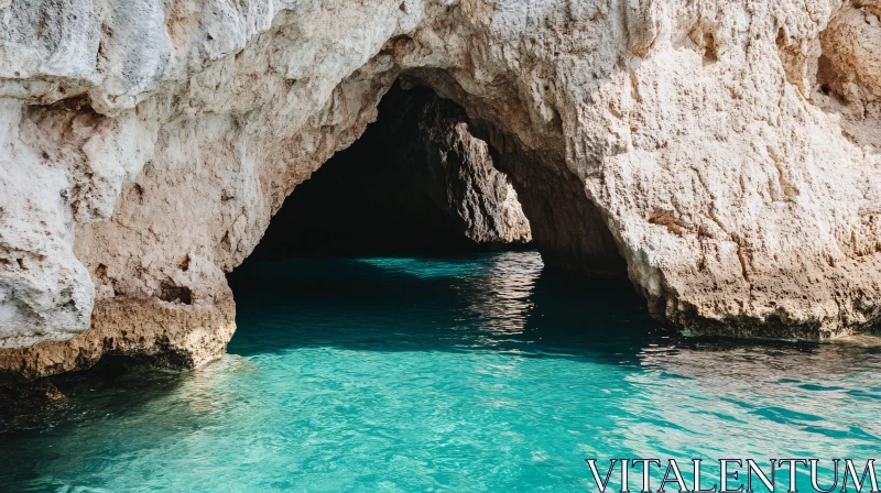 Calm Coastal Cave with Clear Turquoise Water AI Image