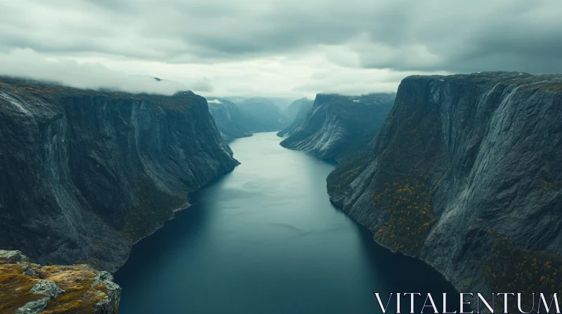 AI ART Magnificent Fjord Flanked by Towering Cliffs