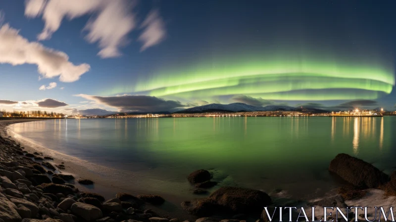 Aurora Borealis over Sea - A Captivating Norwegian Nature Panorama AI Image
