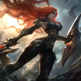 Armored Woman Warrior with Red Hair