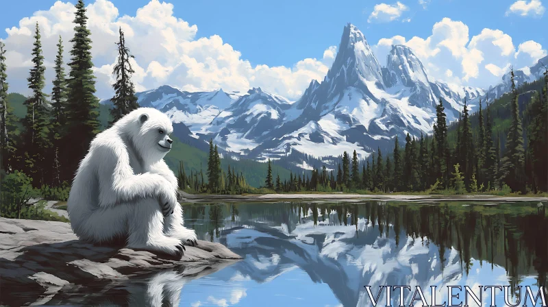 Bear by Mountain Lake Scenic View AI Image