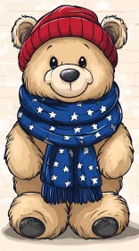 Cute Teddy Bear with Hat and Scarf