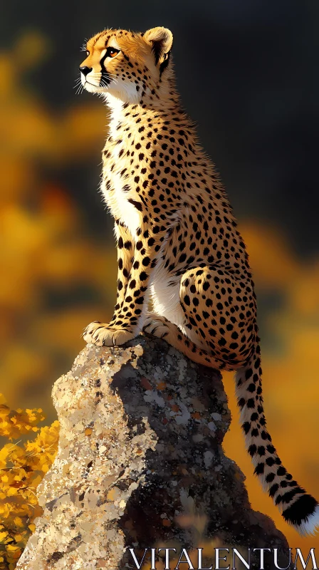 Cheetah on a Sunlit Rock AI Image