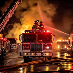 Firefighters Tackling a Fierce Nighttime Blaze