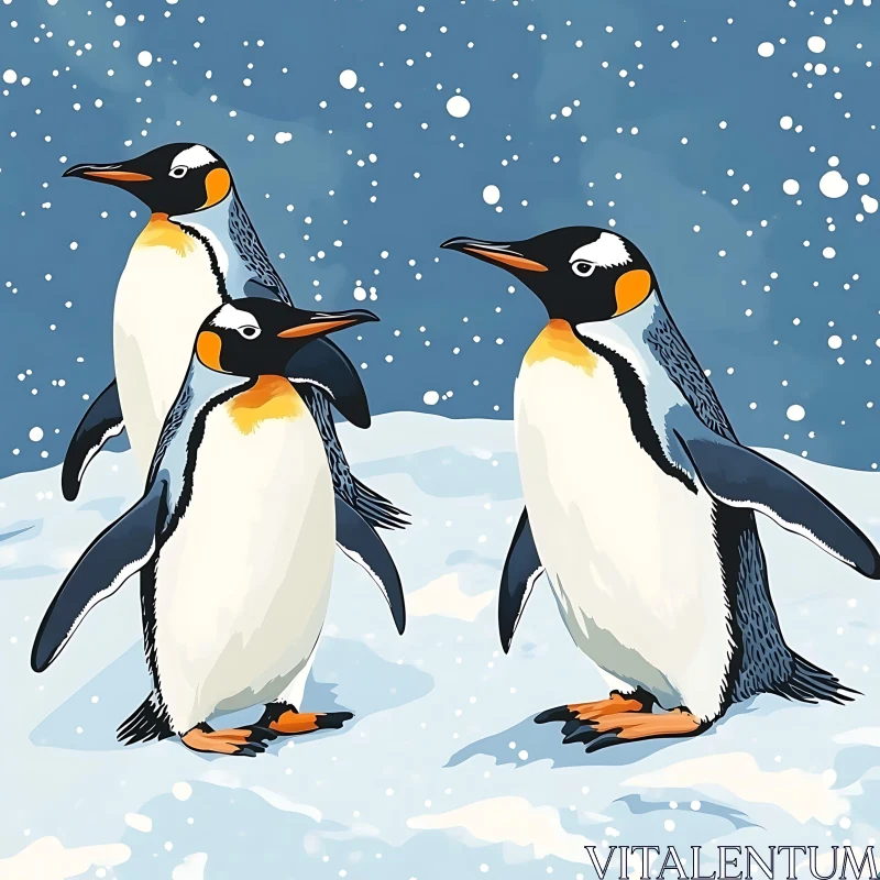 AI ART Charming Penguin Trio in Snowy Scene