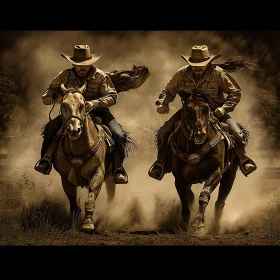 Vintage Cowboy Horseback Riding Scene