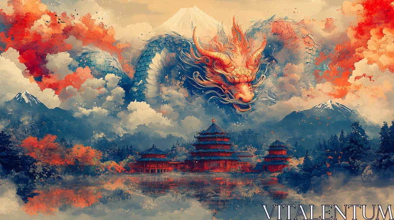 Asian Dragon Landscape Reflection Art AI Image