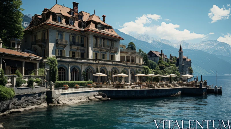 Elegant Old Mansion Overlooking Lake Geneva AI Image