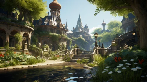 Enchanting Fantasy Village - Rococo-Inspired Gaming Artwork