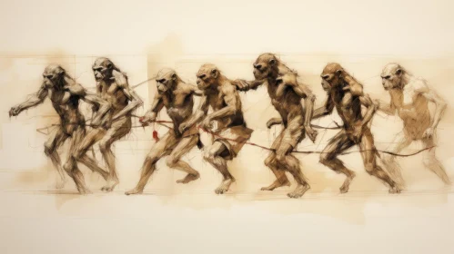 Evolution of Humanity Art | Sepia Tone | Wire Sculpture
