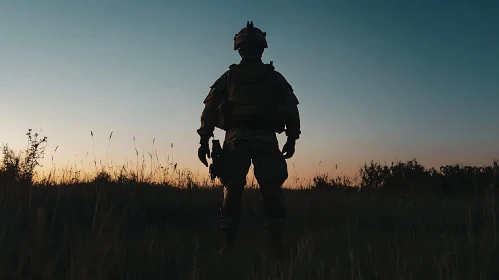 Silhouette of Soldier in Field