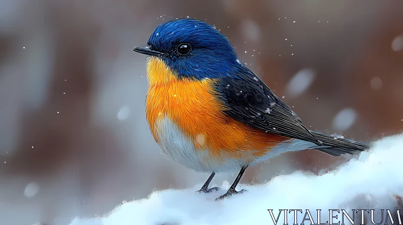 Vivid Bird in Winter Scene AI Image