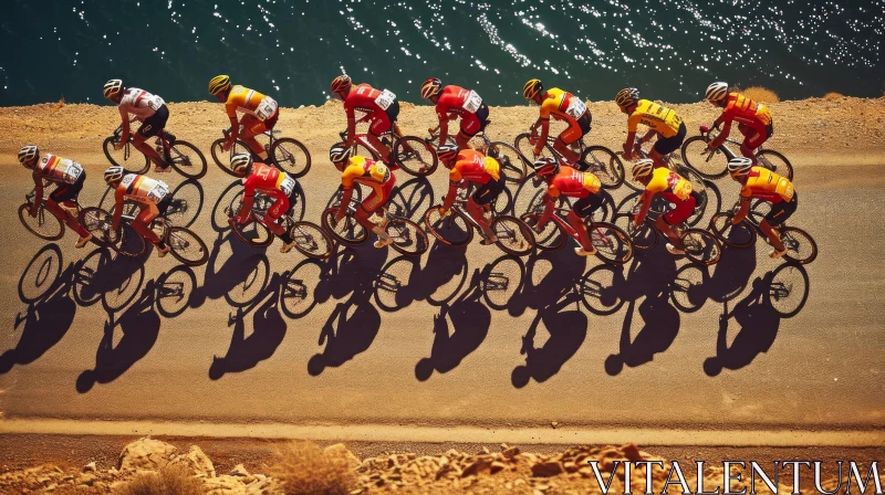 Intense Bike Ride on Highway near Water | Dark Yellow and Red Art AI Image