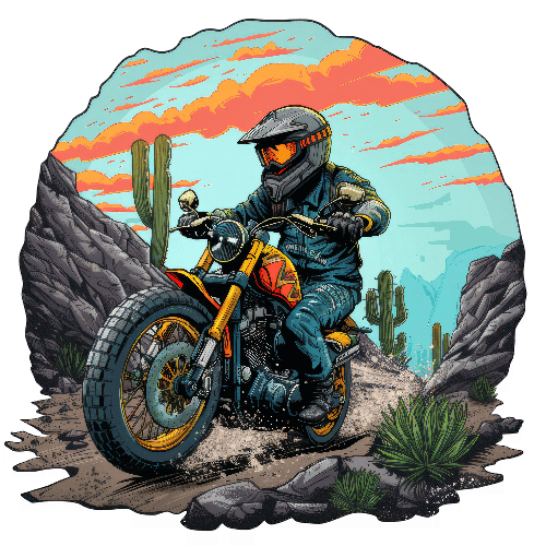 Man Riding Harley-Davidson Motorcycle in Desert Landscape