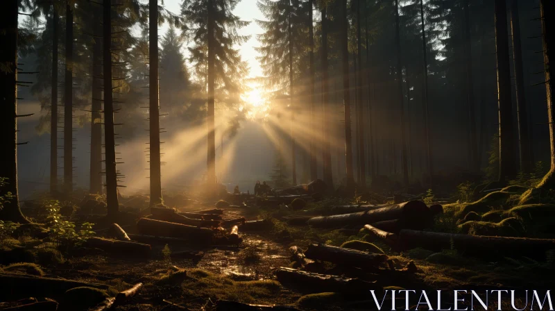 Misty Forest Sunlight - A Luminous Display of Nature's Splendor AI Image