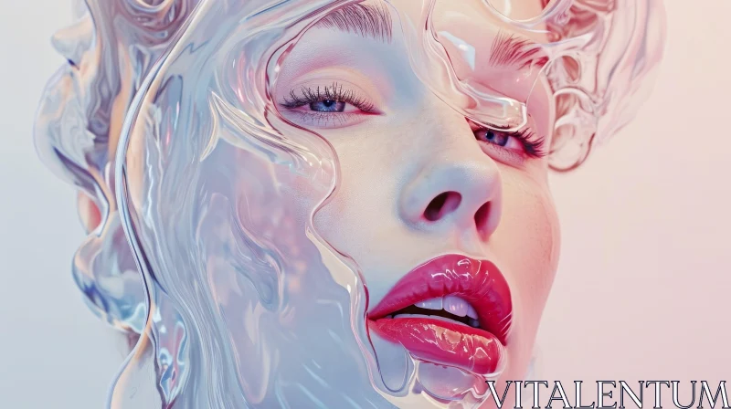 AI ART Photorealistic Beauty: Lipstick and Plastic Head in Futuristic Chromatic Waves