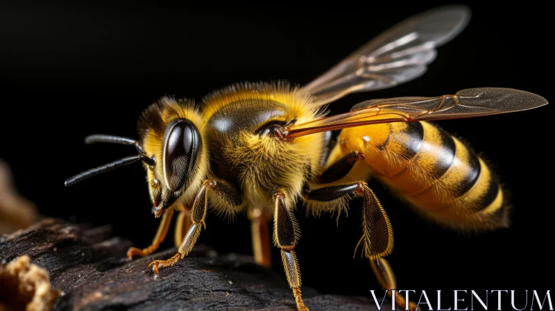 Stunning Bee Close-up Against Black Background AI Image