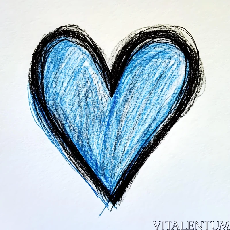 AI ART Hand Drawn Blue Heart Illustration