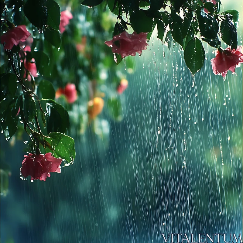 Blossoms and Rainfall Harmony AI Image