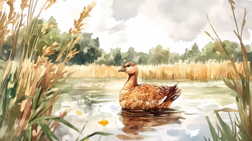 Watercolor Reflection of a Duck