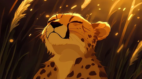 Peaceful Cheetah in Sunlit Grasses