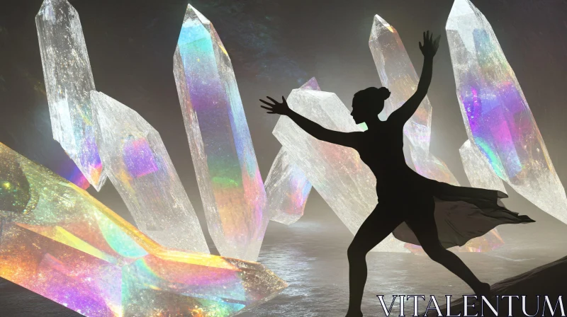 AI ART Iridescent Crystals with Dancing Silhouette