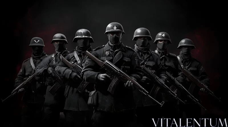 Black Uniformed Soldiers with Rifles AI Image