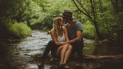 Couple's Intimate Riverside Scene