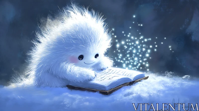 AI ART Fluffy Character with Sparkling Book