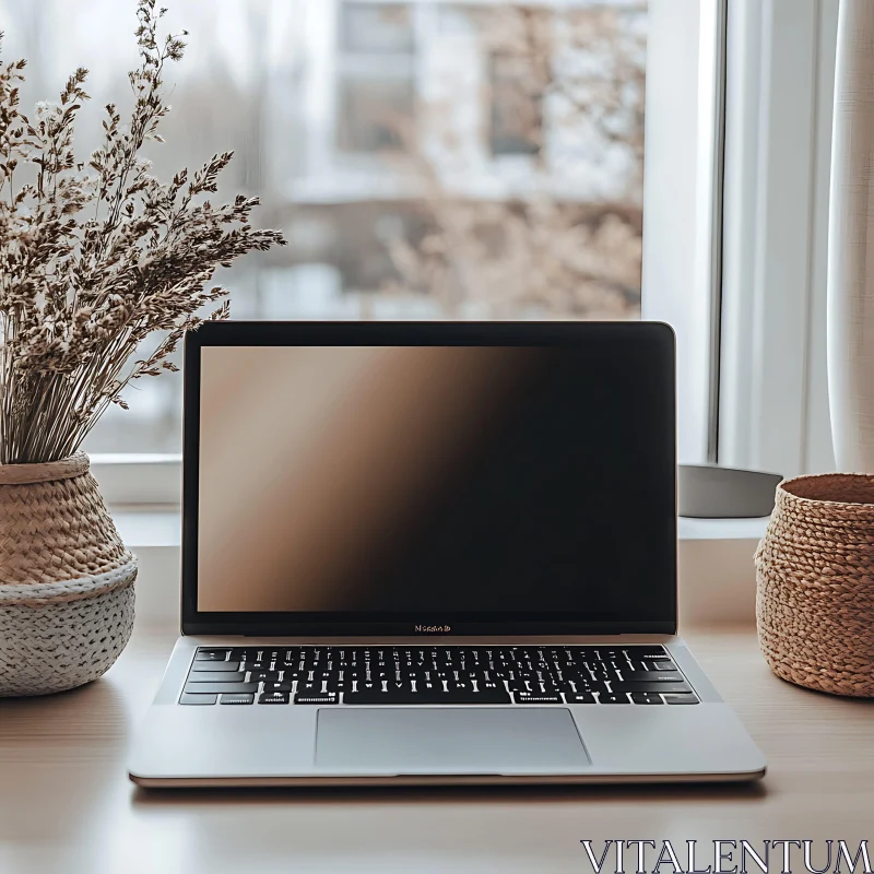 Minimalist Desk Setup with Laptop AI Image