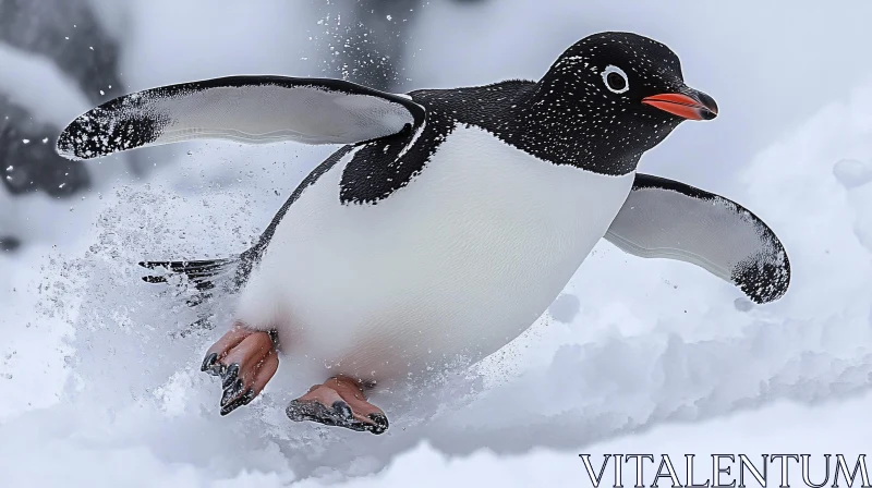 Penguin Sliding on Snow AI Image