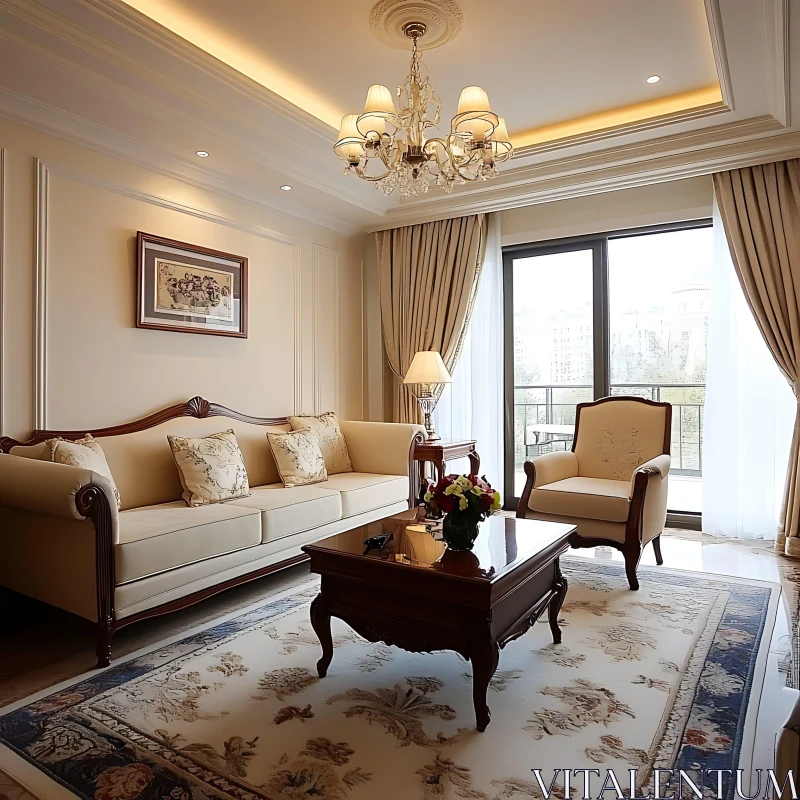 Luxurious Living Room Interior with Classic Touches AI Image