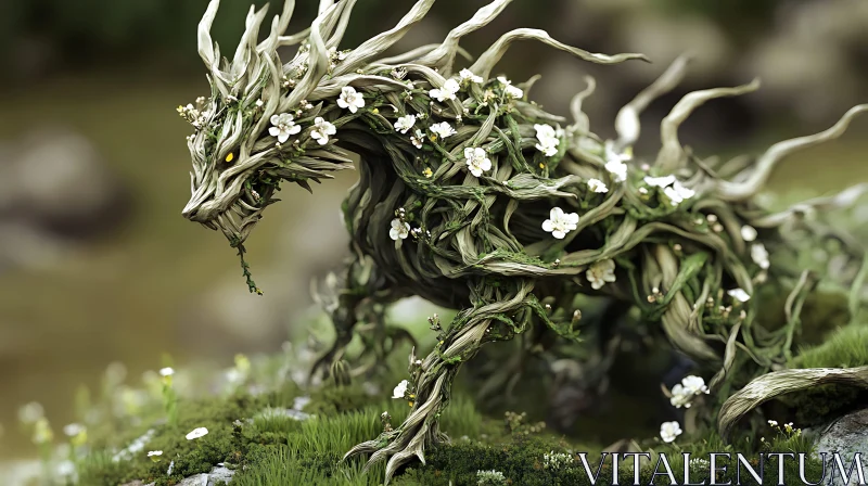 Floral Wood Dragon Creature in Nature AI Image