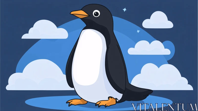 Playful Penguin Art in Blue Sky AI Image