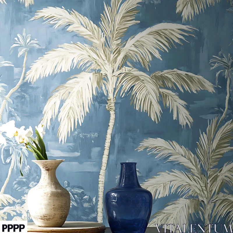 AI ART Palm Trees and Elegant Vases