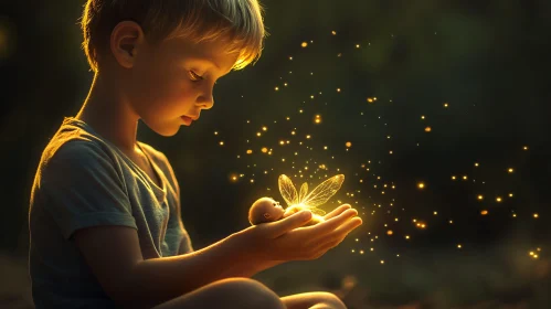 Child Holding a Glowing Fairy