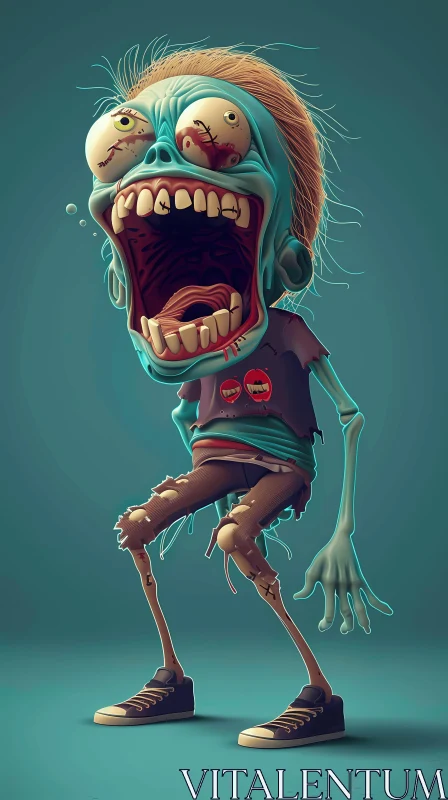 AI ART 3D Illustrated Cartoon Zombie with a Humorous Yet Terrifying Expression