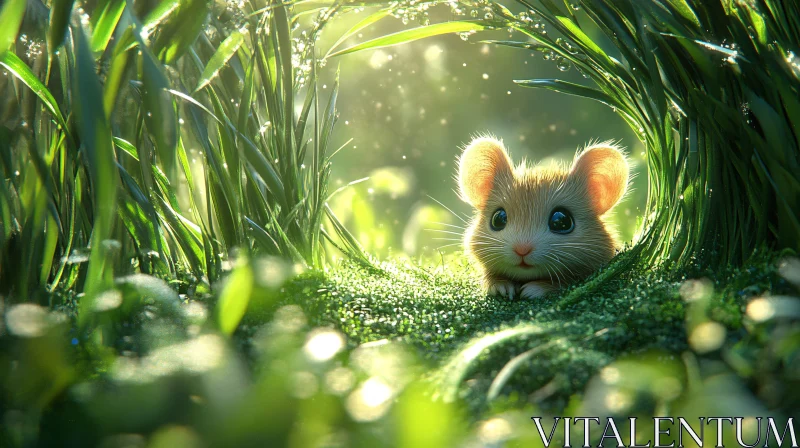 Cute Mouse Amidst Dewy Grass AI Image