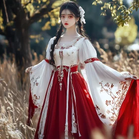 Lady in Red and White Gown