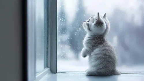 Cute Kitten by Frosted Window