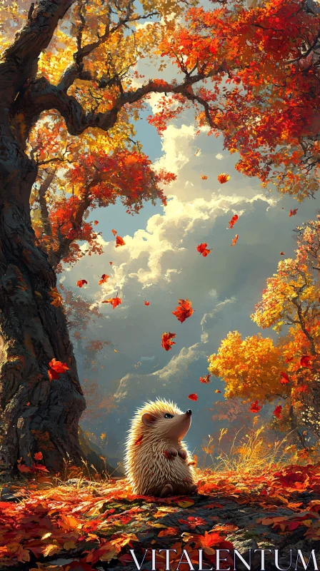 AI ART Autumnal Forest Scene with Hedgehog