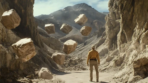 Desert Canyon with Floating Rocks